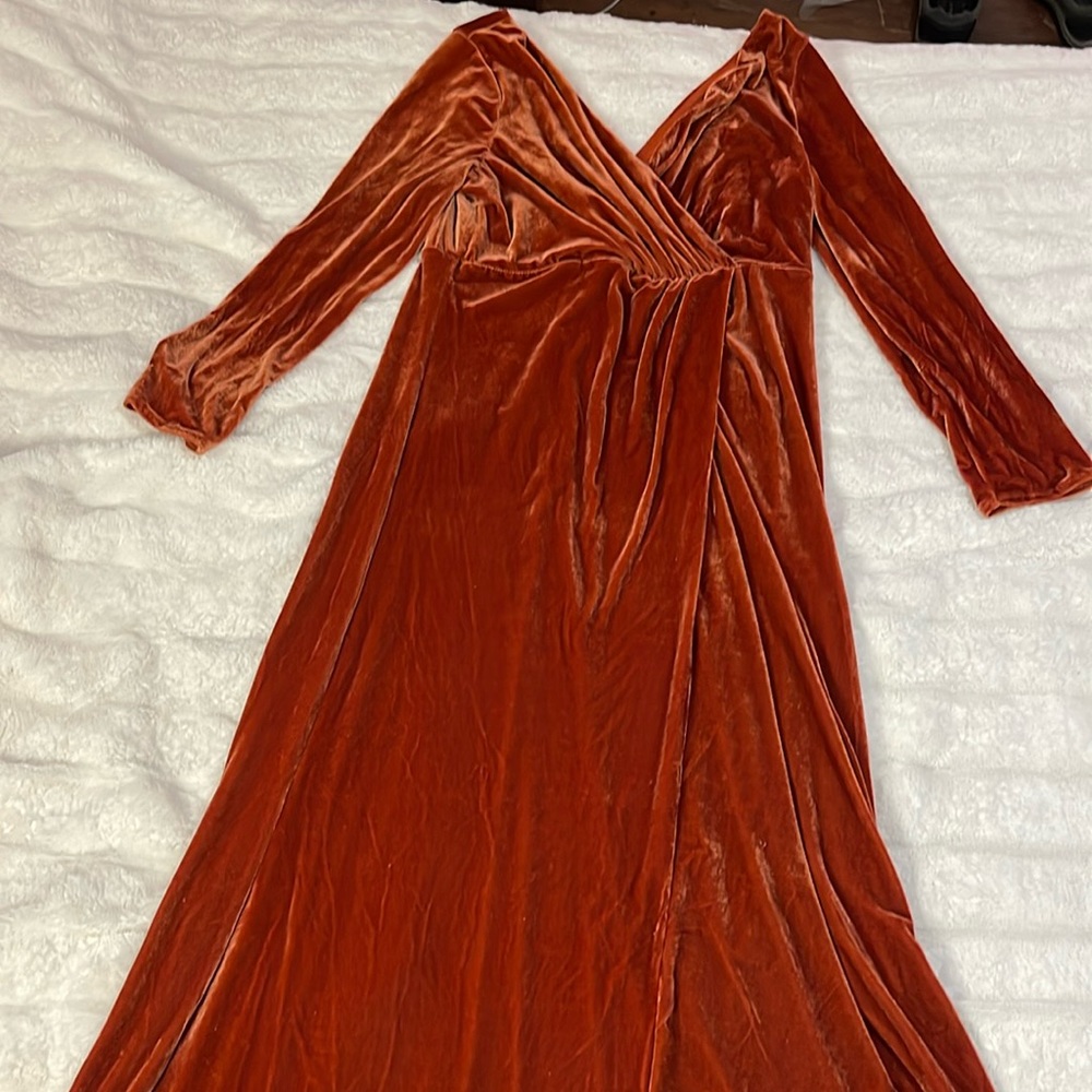Burnt orange velvet dress